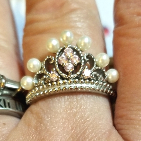 Vintage Jewelry - Vintage Pink Sapphire Seed Pearl Crown Ring